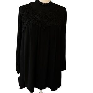 On the Road Black Lace Long Sleeve Midi Dress Size Medium